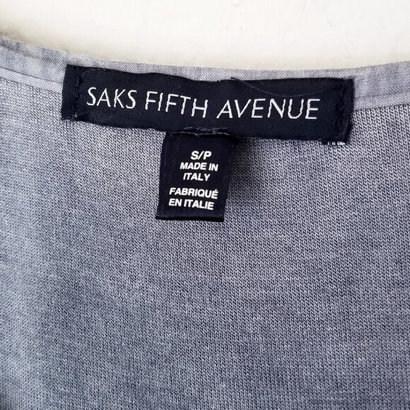 Saks Fifth Avenue Silk Blend Blouse S Blue Gray Crochet Sequins Italy Lagenlook - Picture 5 of 16